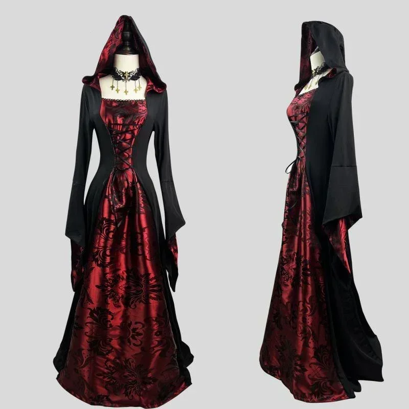 

Color Cosplayer Halloween Women Dress Vampire Vintage Medieval Cosplay Costume Red Ghost Bride Dress Female Gothic Scary Clothes