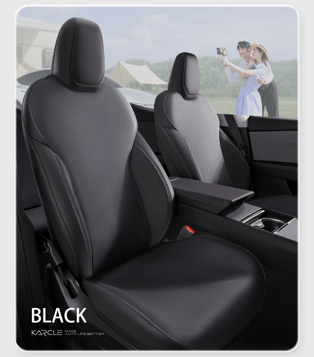 Für Tesla Model 3/Y Juniper Highland 2020-2024 Maßgefertigte Nappa-Leder Sitzbezüge Komplettes Set Vier-Jahreszeiten-Sitzschutz – Detail 12