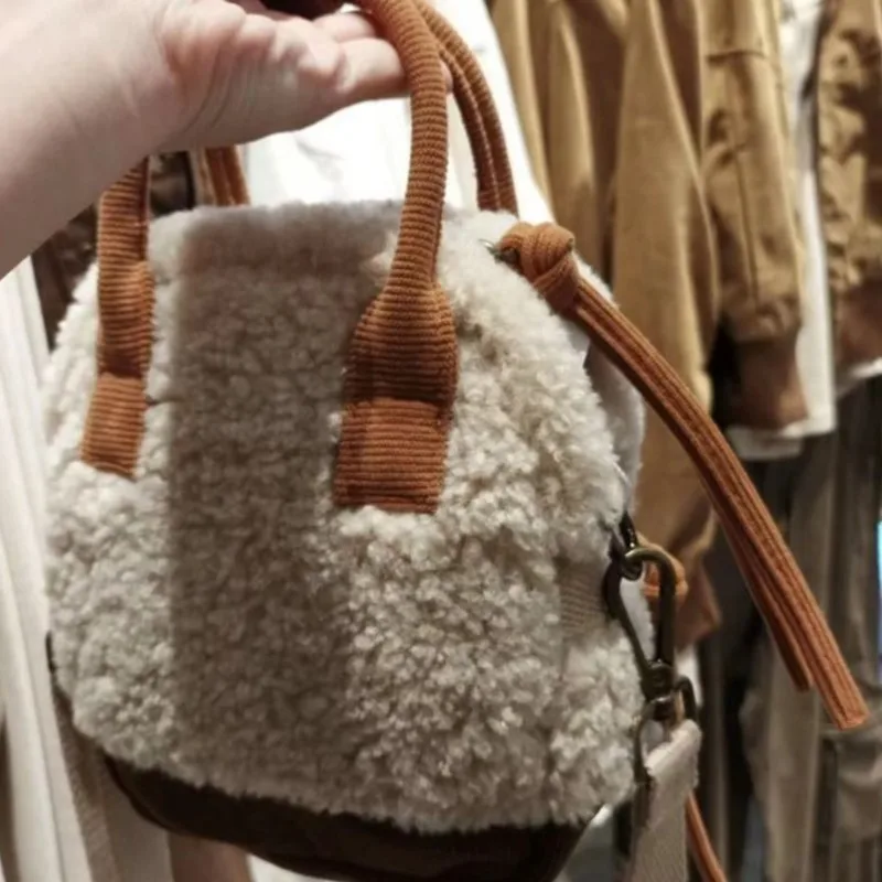 JIAERDI Cute Lambswool Patchwork Handbag Women Small Capacity Shoulder Bag Ladies Fashion Casual Versatile Student Crossbody Bag