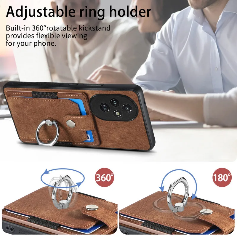 Luxury Leather Card Ring Magnet Back Case - Premium 5G Smart Cover