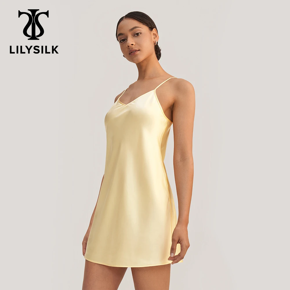 

LILYSILK Women Silk Satin Bias Nightgown 2022 New emme Summer Golden Cocoon Dress Ladies Sling Night Wearing Free Shipping
