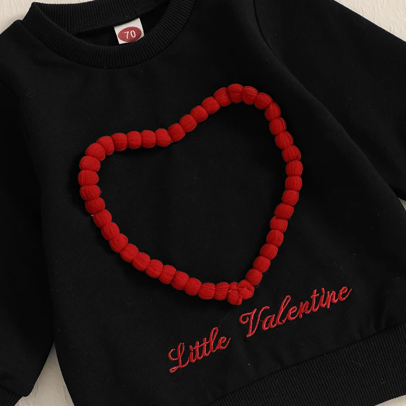 Toddler Baby Boys Girls Valentines Day Sweatshirt Autumn Cute Heart Letter Embroidery Long Sleeve Pullover Casual Tops for 0-4Y