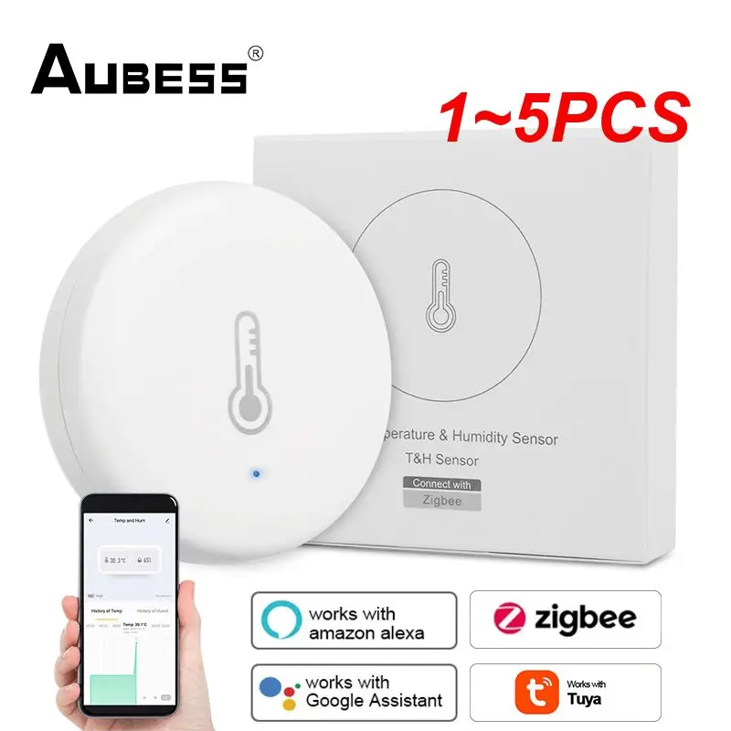 

1~5PCS Moes Tuya Smart Smart Temperature And Humidity Sensor Battery Powered Security With Tuya Smart Life App Alexa