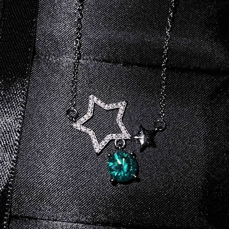 Simulated Blue-Green Moissanite Deer Pendant Necklace - 1 Carat Heart-shaped Lab-Created  Stone  with  Antler  Design,