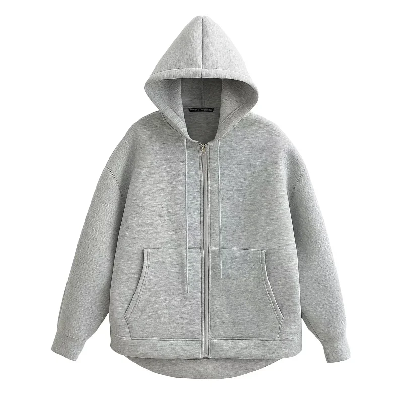 TRAF Grey Women's Outerwears Bomber Varsity Jacket Coat 2024 Spring Autumn Ladies Fashion Casual Long Sleeve Black Jackets 5