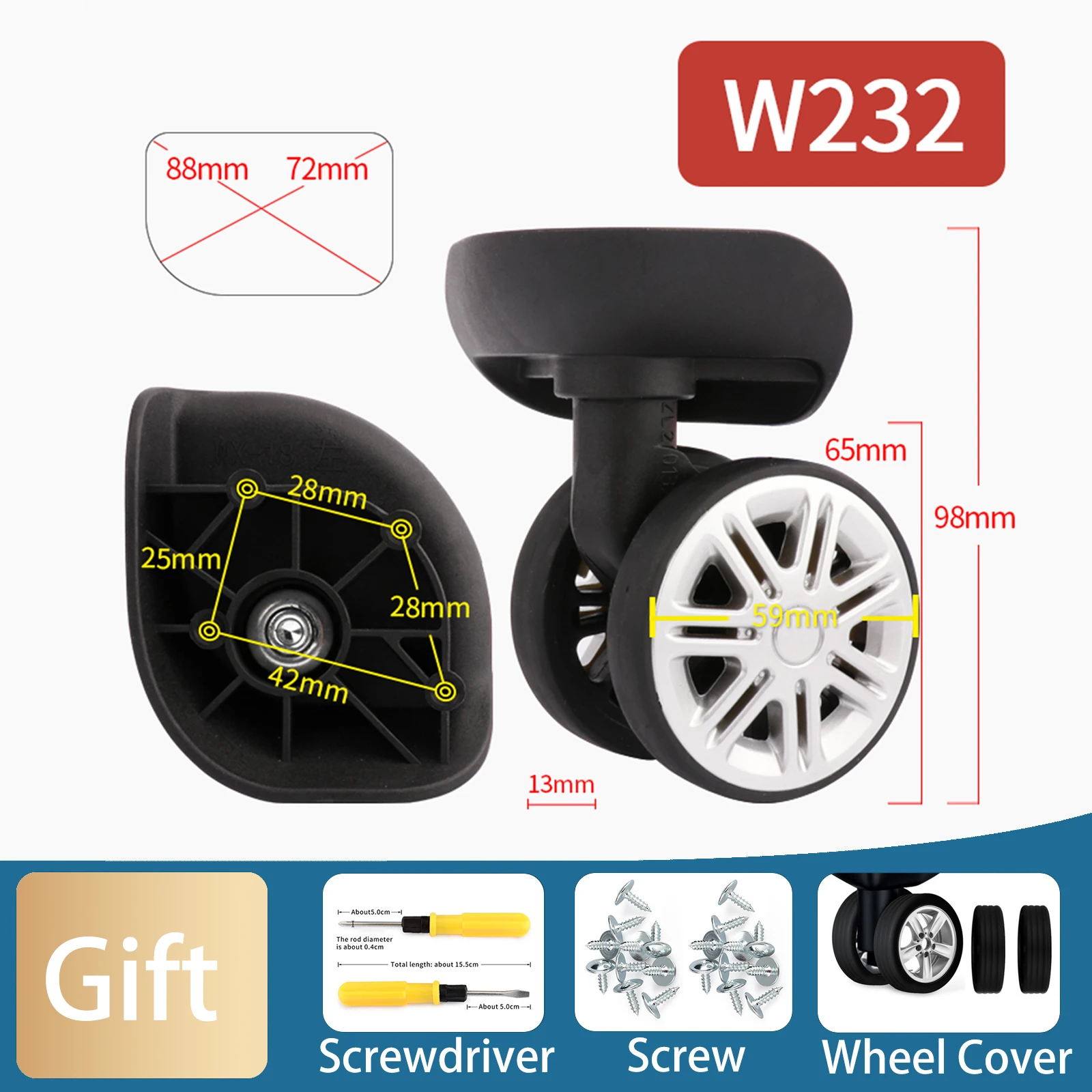 W232 Trolley Suitcase Swivel Wheel Accessories Universal Repairable Trolley Case Casters Solid Durable Luggage Wheel Carry-On