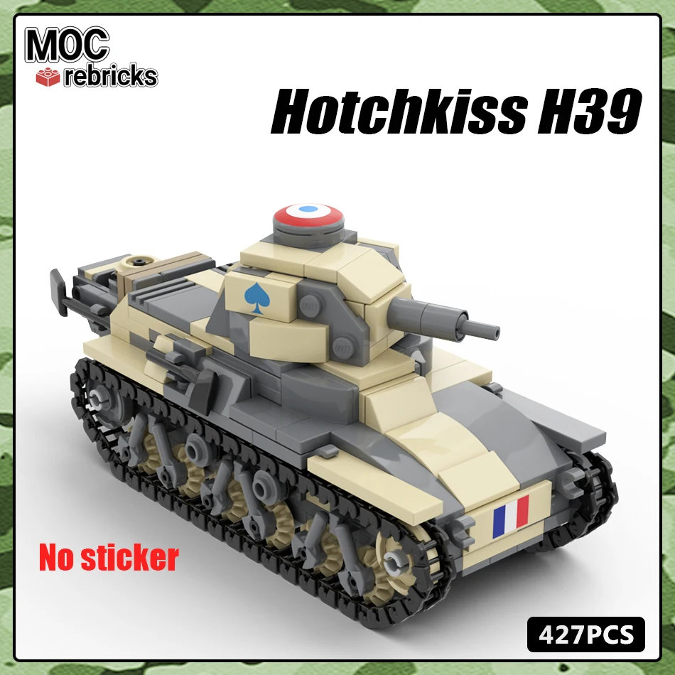 

MOC Military Series French Army Hotchkiss H39 Light Tank War Weapon Building Block Set DIY Toys for Kid Christmas Gifts