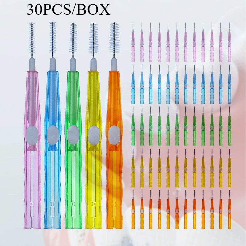 30 개/상자 이쑤시개 치과 치간 칫솔 0.6-1.5Mm 치아 사이 청소 구강 관리 치열 교정 I 모양 치실