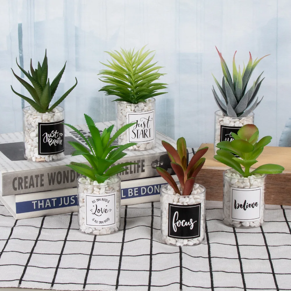 

4Pcs/Set Artificial Plants Green Mini Bonsai Small Succulent Plants Fake Flower Pot Ornaments for Home Garden Party Craft Deccor