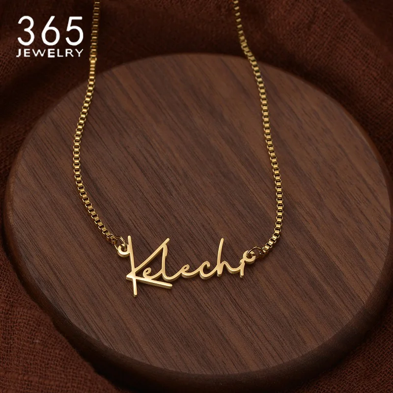 

Customized Name Necklace Stainless Steel Box Chain Personalized Custom Nameplate Necklaces Jewelry for Women Men Birthday Gifts