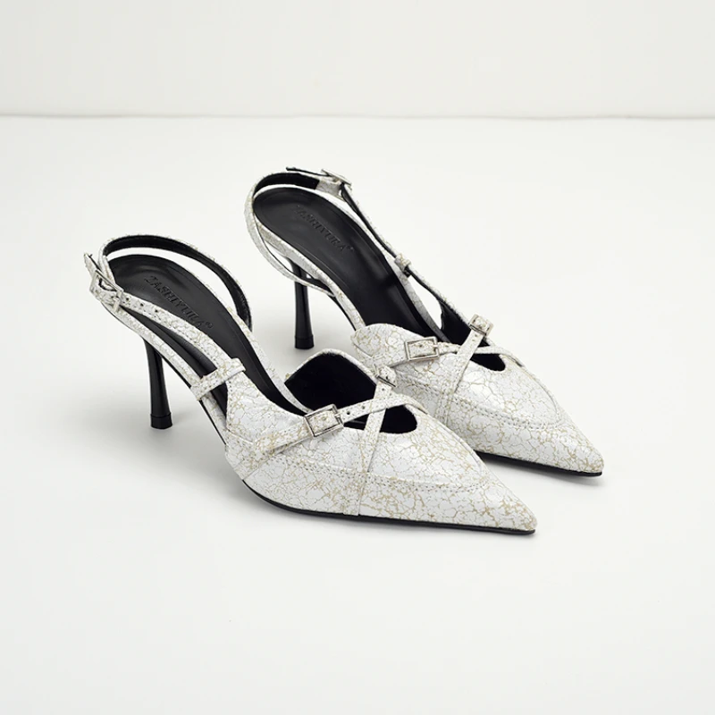 

2024 Traf Women's Shoes Sliver Pointed Toe Bag Head Rear Empty Sandals Women's Stiletto Pull-belt Sexy High Heels