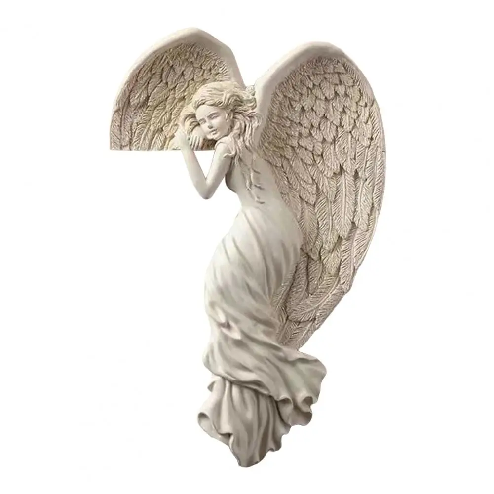 Angel Door Corner Wall Sculpture 3D Heart-Shaped Wings Realistic Resin Figurines Wall Decoration Left/Right Frame Angel Statue