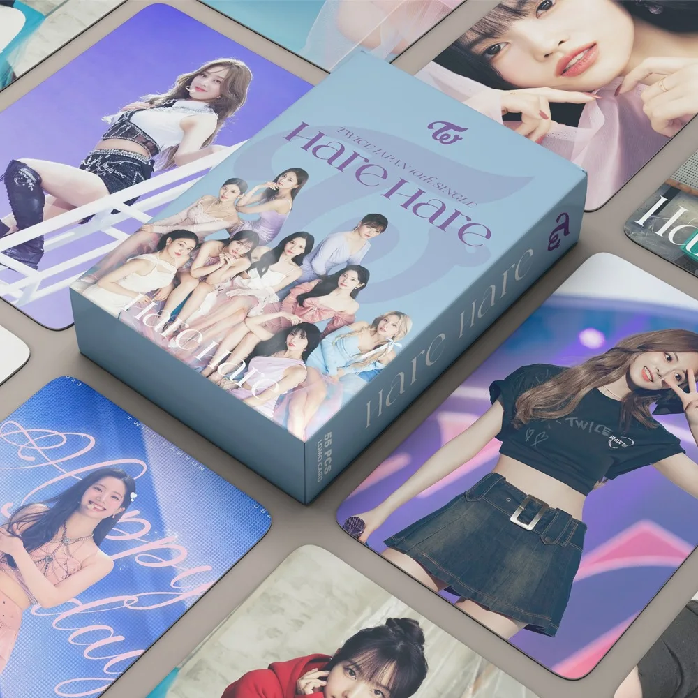 

55Pcs/Box KPOP TWICE Hare Hare Ready To Be Album Photocards Set Tzuyu Sana Jeongyeon Dance Stage Selfie LOMO Cards Fans Gifts