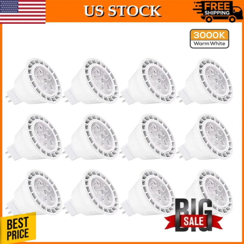 

Dimmable Spotlight Bulb 50W Equivalent, GU5.3 Bi-Pin Base, UL & Energy Star Listed, 7W, 490lm, 12V, 3000K Warm White