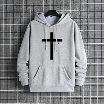 Jesus Cross Printed Men Hoodies Urban Casual Streetwear Fashion Hooded Sweatshirt Male Trendy 2025 Autumn Winter Hoody Outerwear 1