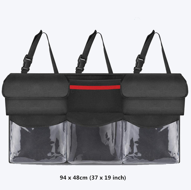 Rear Seat Back Storage Bag Multi Hanging Nets 3 Clear Pockets Trunk Case Organizer Stowing Tidying Interior Accessorie Black