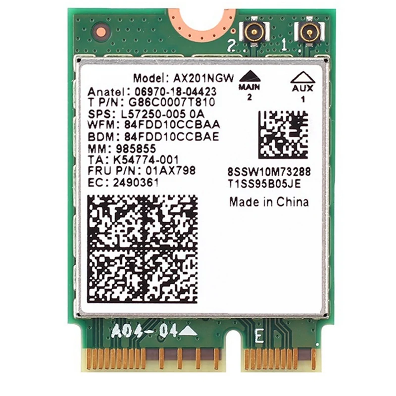 블루투스 5.0 무선 와이파이 카드, 듀얼 밴드, 3000Mbps, 와이파이 6, AX201, M.2 키 E, Cnvio 2
