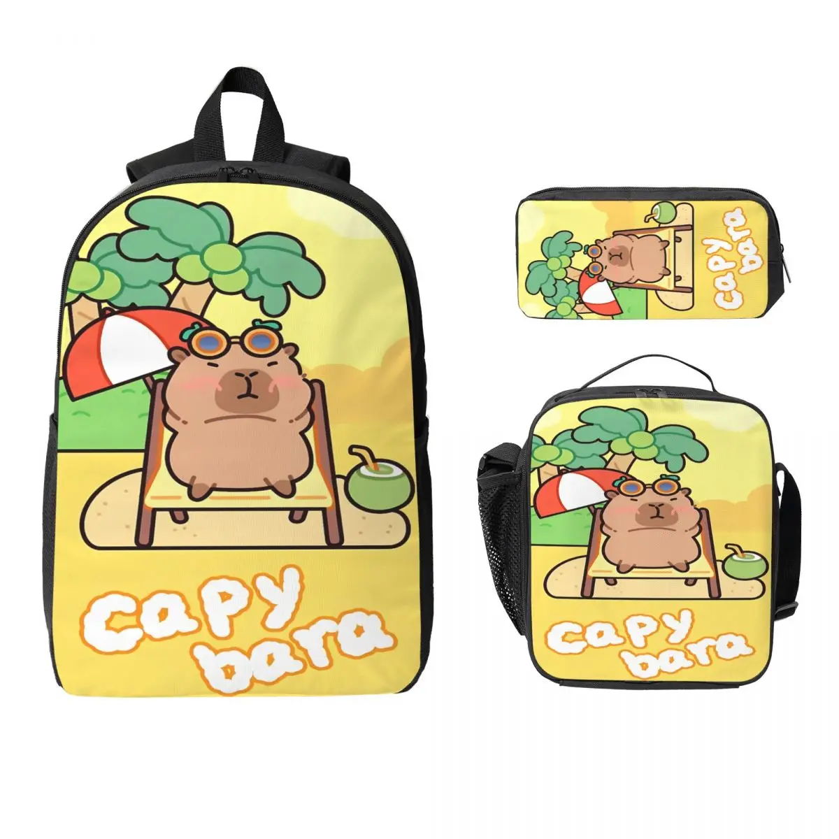 Funny Capybara Kawaii Kids Backpack Lunch Box Pencil Boxes for Boys Girls Backpacks Large Capacity School bag Bookbag Set 1