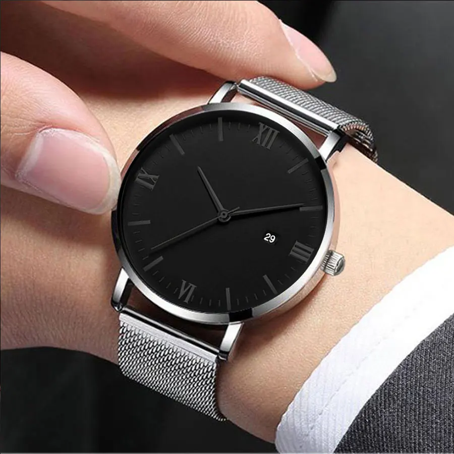 Fashionable business men's watch ultra-thin mesh belt Roman pattern trendy simple men's and women's quartz watch 3