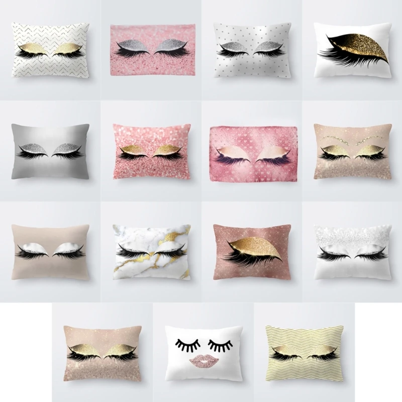 

30x50cm Throw Pillow for Case Glitter Makeup Eyeshadow Long Eyelashes Print Deco