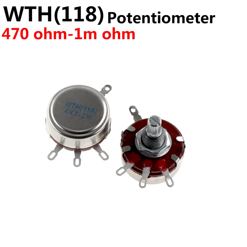 5pcs WTH118  2W 1A Potentiometer WTH118-1A 2W 470R 1K 2.2K 4.7K 10K 22K 47K 100K 470K 500K 560K 1M 10pcs wth118 2w 1k 4k7 10k 22k 47k 100k 220k 680k 1m