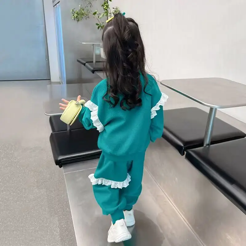 Disney Autumn Baby Clothes Lace Decoration Set Kid Snow White Printed Girl Sweatshirts Pullover Top & Pants Sportswear 2pcs