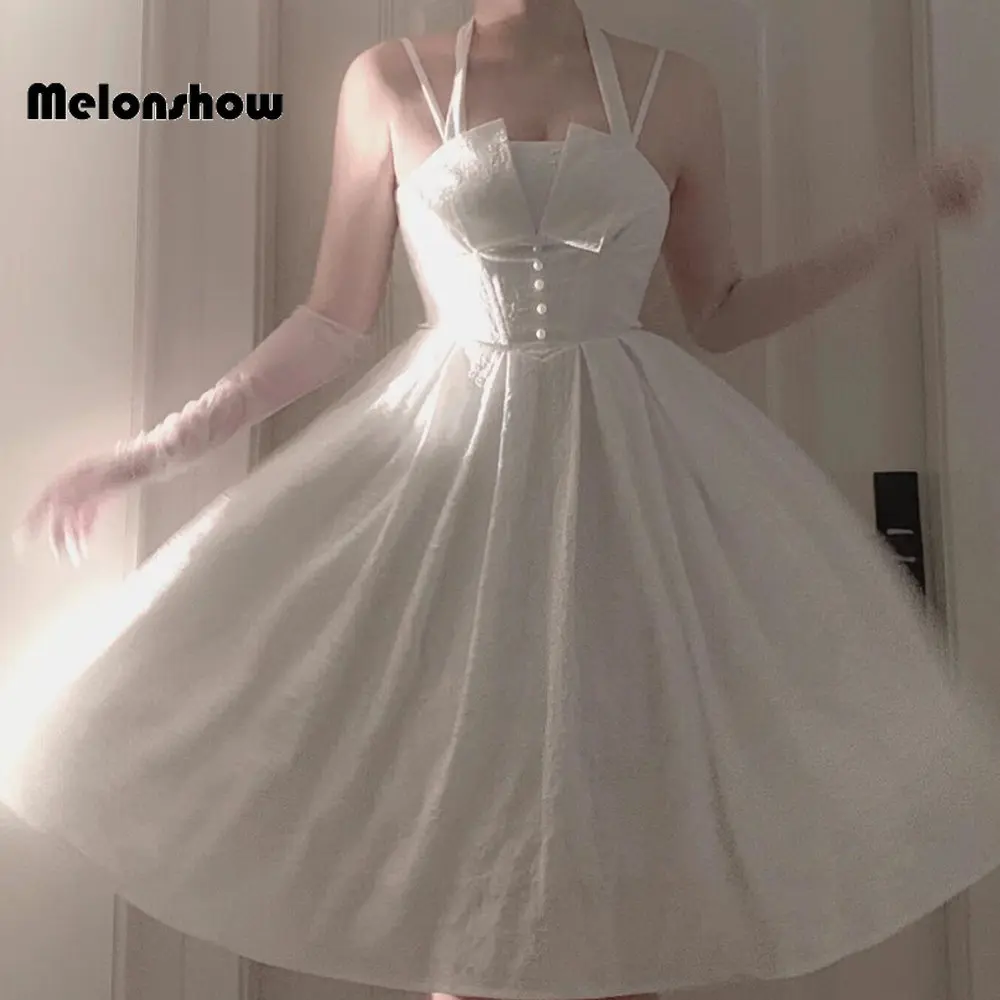 

Melonshow White Lolita Dress Original Hepburn Style Lolita Jsk Dress Customizable Medieval Victorian Elegant Sexy Lolita Dress