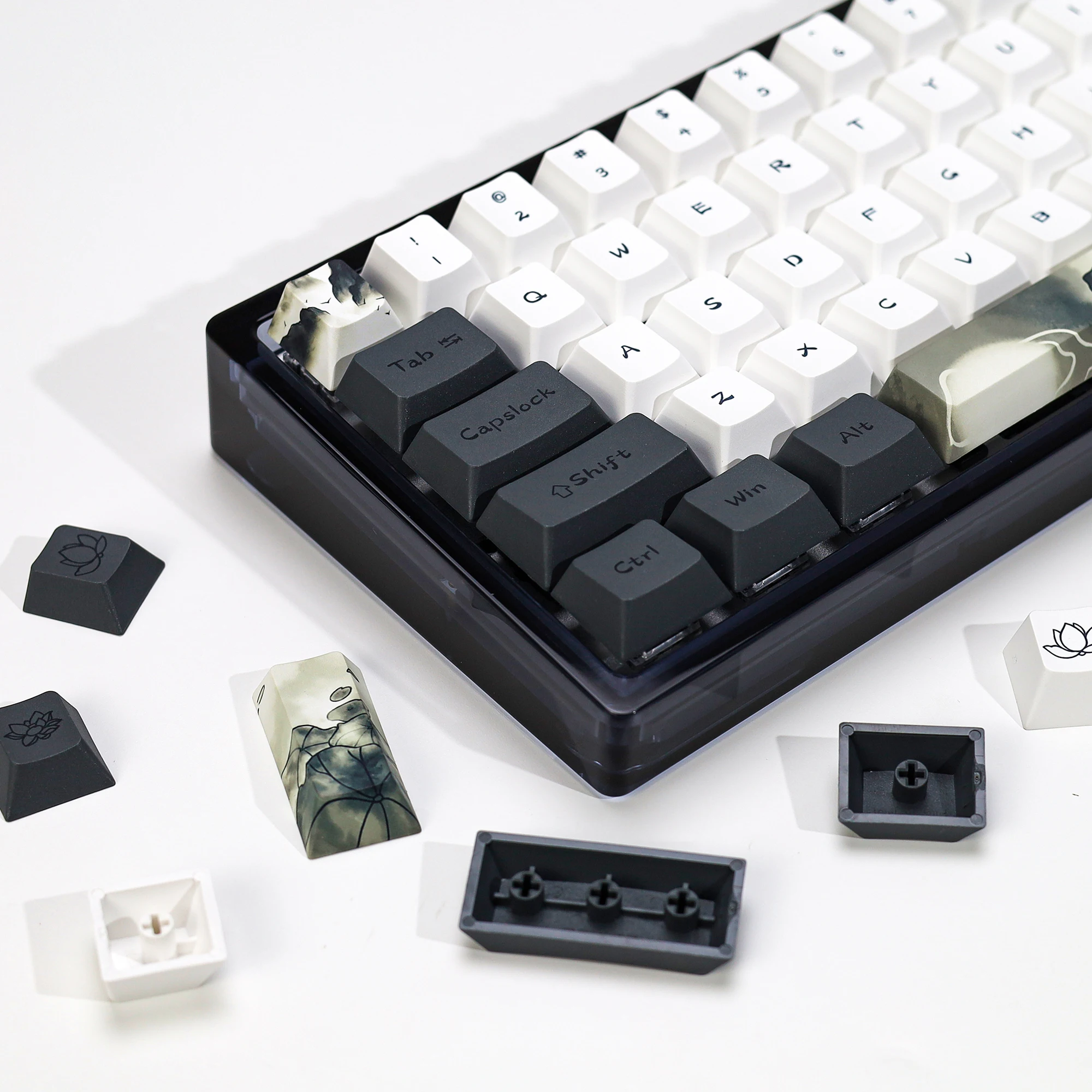 KBDiy Ink Lotus Keycap 142 Keys Cherry Profile Retro Keycaps PBT