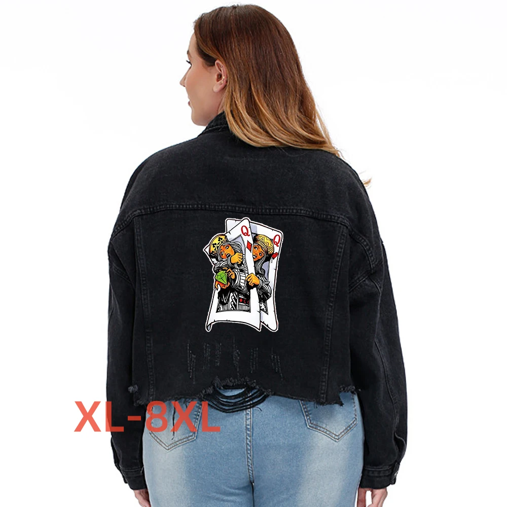 

Plus Size 4xl 5xl 6xl 7xl 8xl Jacket Winter for Women Poker Print Kurtki Zimowe Damskie Abrigos Dama Jeans Outwears