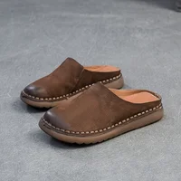 GKTINOO 2026 Summer New Genuine Leather Soft Sole Flat Slippers Handmade Retro Women's Shoes Outside Slides - Image 6