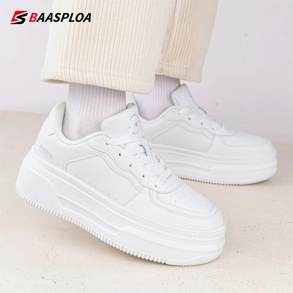 Baasploa Women Casual Sneakers Leather Platform Sneakers for Women Classics Comfort Skateboarding Shoes Non-Slip Free Shipping