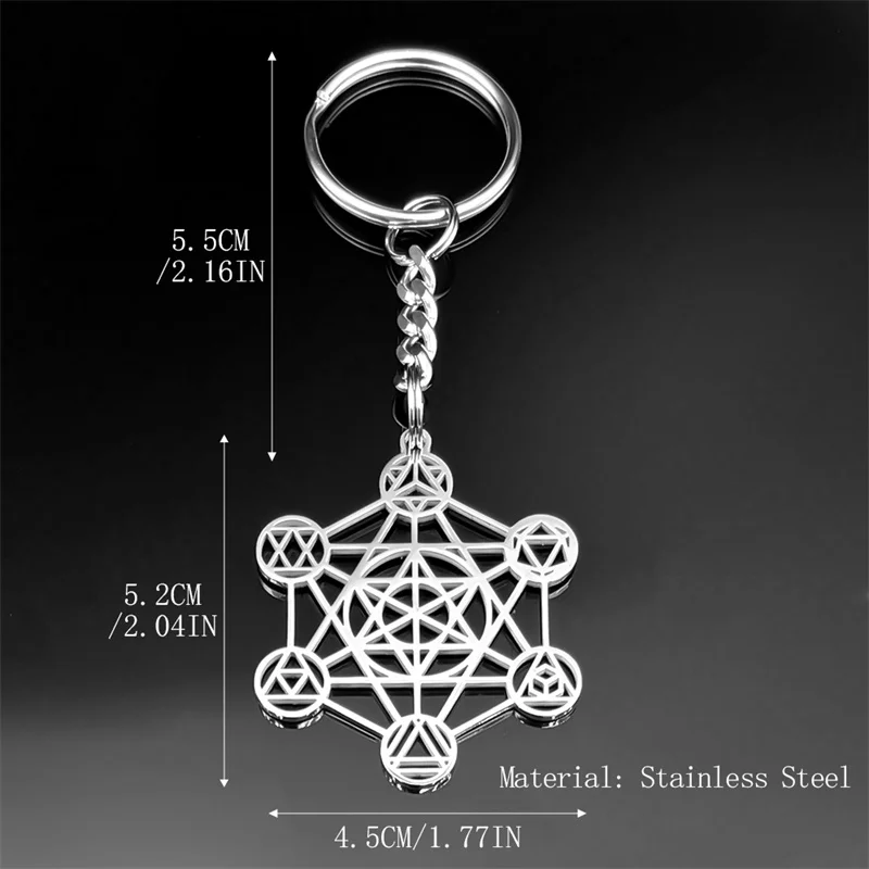 Großer Erzengel Metatron Würfel Geometrie Schlüsselanhänger für Damen Herren Edelstahl Silber Farbe Blume des Lebens Schlüsselanhänger SchmuckZZZ3463 – Detail 3
