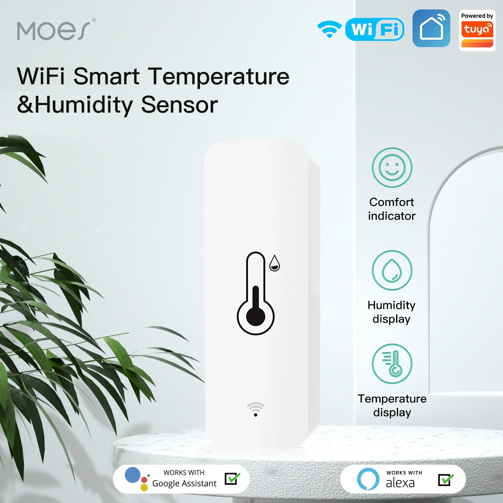 MOES Tuya Smart WiFi Temperature Humidity Sensor Hygrometer Thermometer Detector Smart Scene Linkage with Alexa Google Home tuya wifi temperature humidity sensor indoor hygrometer thermometer detector smart life remote control support alexa google home