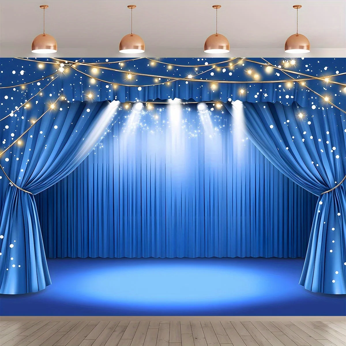Blue Theater Curtain Photography Backdrop - Indoor/Outdoor Decorative Living Room Accent