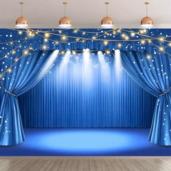 Blue Theater Curtain Photography Backdrop - Indoor/Outdoor Decorative Living Room Accent - 450X320 (MULTI)