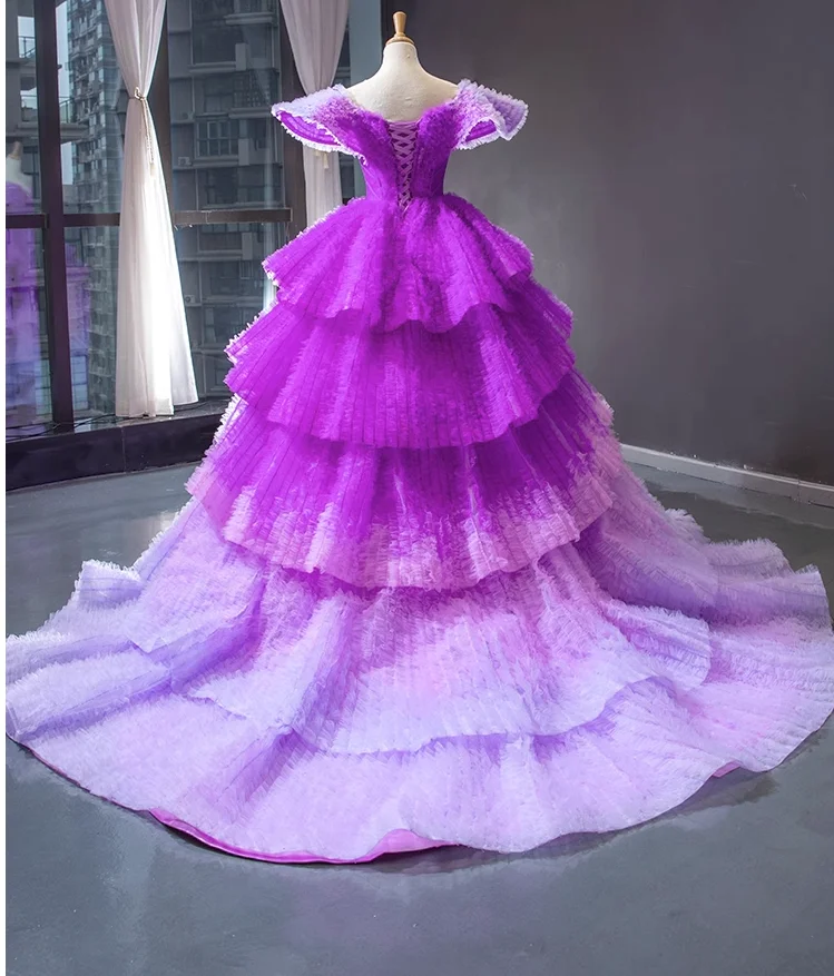 Purple gradient dress new performance dance suit chorus competition suit national costume skirt performance costume