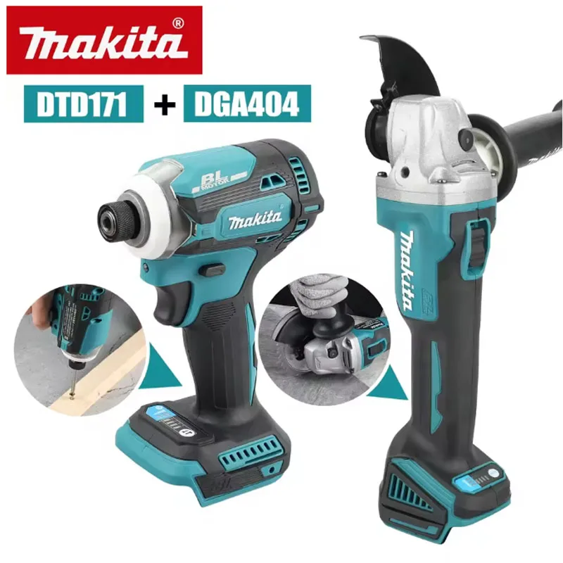 마키타 콤보 세트: DTD171 임팩트 드라이버 (180N.m, 3800RPM)+DGA404 앵글 그라인더 (125mm, 8500RPM), 18V DIY 및 건설 작업용