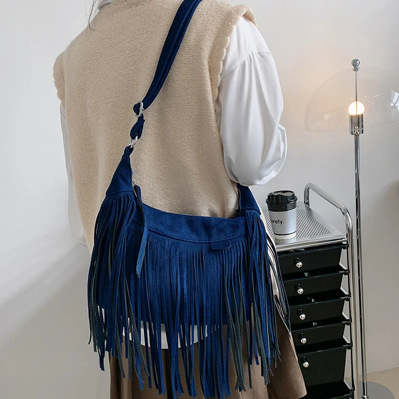 Fashion Tassel Shoulder Bag for Women High Quality Deerskin Armpit Bag Women Retro Purse Crossbody Bag Bohemian Handbag Satchel - Image 3