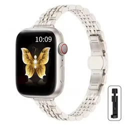 Elegant Stainless Steel Slim Watch Band Strap - 42 44 45 46 49mm (Starlight)
