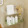 Wall Mounted Shower Shampoo Racks Bathroom Shelf Organizer Non-Drilling Removable Transparent Pet Material Bathroom Storage Rack 4
