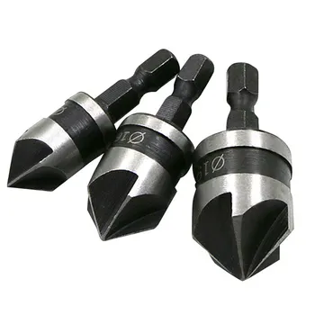 육각 섕크 90 도 블랙 5 날 모따기, 카운터 싱크 드릴, 목공 구멍 오프너 도구 세트, 12mm, 16mm, 19mm, 3 개