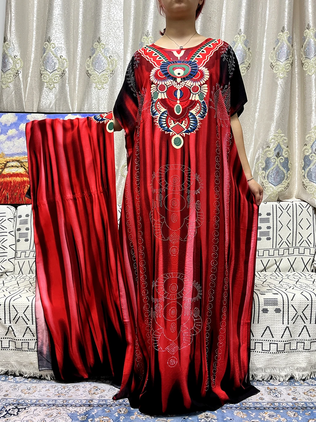 Muslim Cortton Abays For Women Prayer Garment Appliques Diamonds Loose Femme Robe African Nigeria With Shawl Scarf 170x60cm