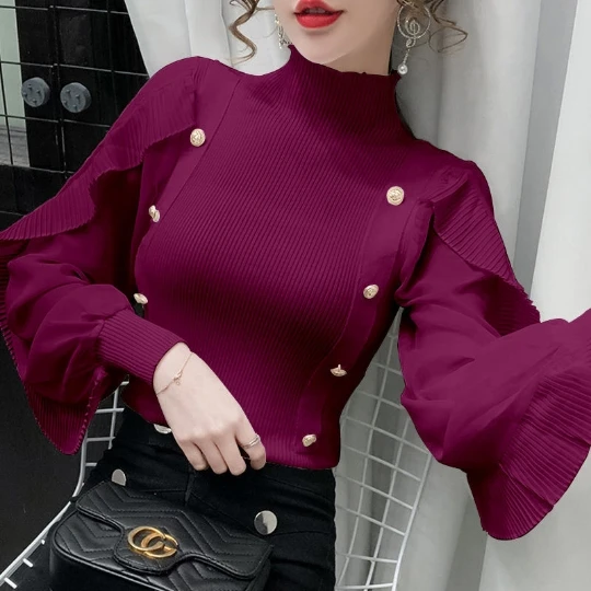 

Puple OL Women Girl Office Lady Pullover Woman Girl Sweater V Neck Knit Tops Tight Women's Sweaters Top Coat Cloth Suéter