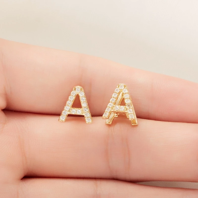 

Женские серьги с инициалами для девочек, гипоаллергенные серьги с медным покрытием, серьги с цирконием, серьги с инициалами для