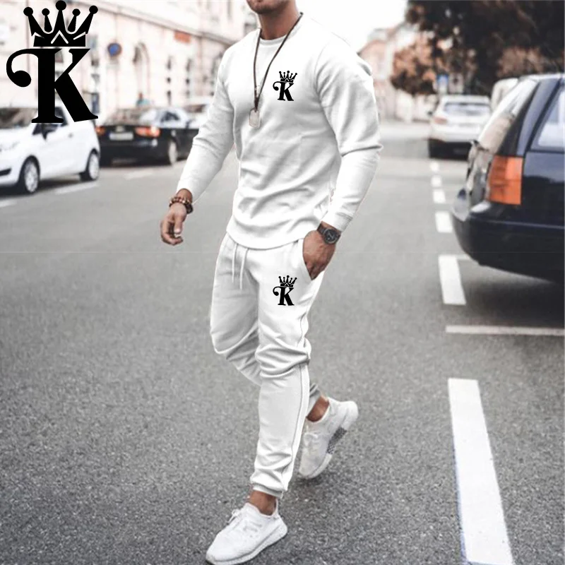 Men Set Tracksuit Men Sportsuits Gentlemen Set T-shirt Suit Long Sleeve Pure Color Coat+Pants Gyms Casual Sportswear Suit mens two piece sets