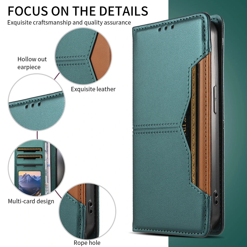 Magnetic Leather Wallet Case with Card Slot Cover