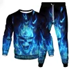 Fashion Skull Fire 3D Print Men's Sportswear Set Casual Long-Sleeved T Shirt Pants 2-Piece Set Oversized Pullover Men Clothing 1