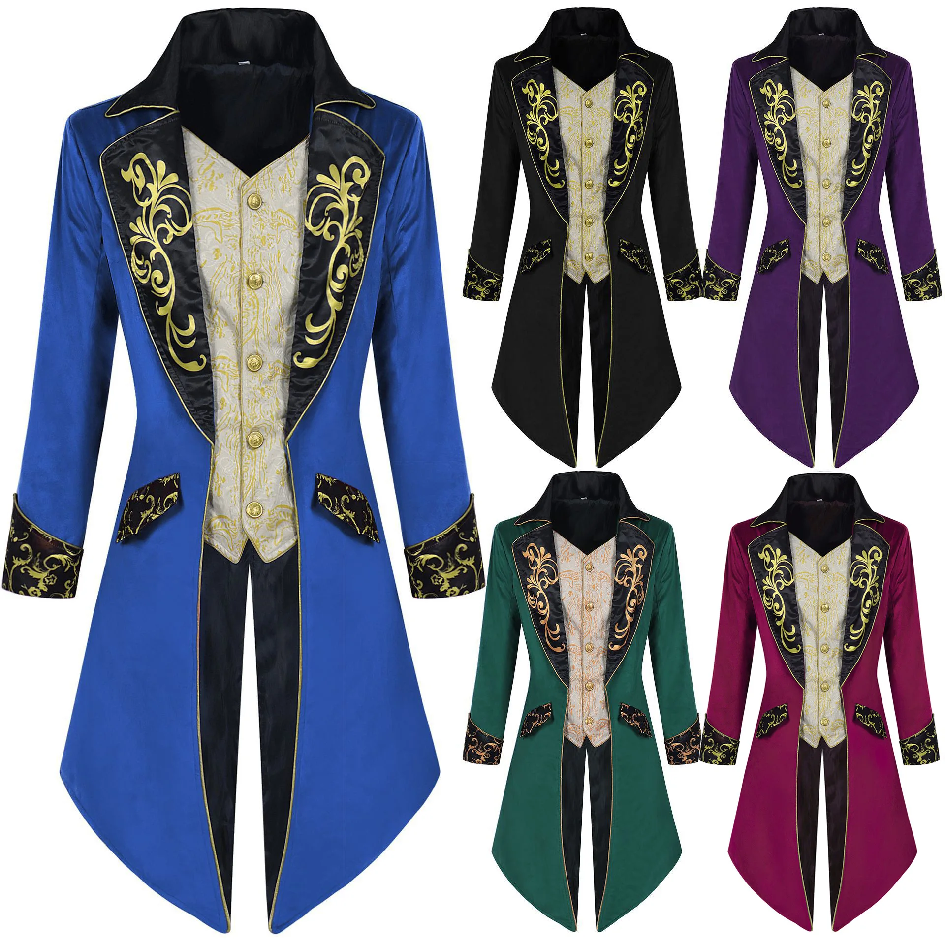 European And American Men'S Steampunk Medieval Jackets with Embroidered Tailcoats, Perfect for Halloween Stage Performances