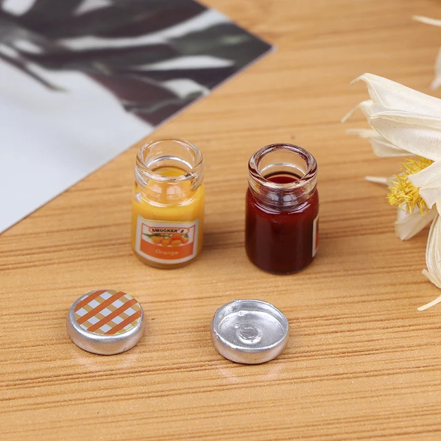 2PCS 1:12 Dollhouse Miniature Food Mini Strawberry Sauce Jam Honey Food Lemon Water For Doll Kitchen Toy Accessories