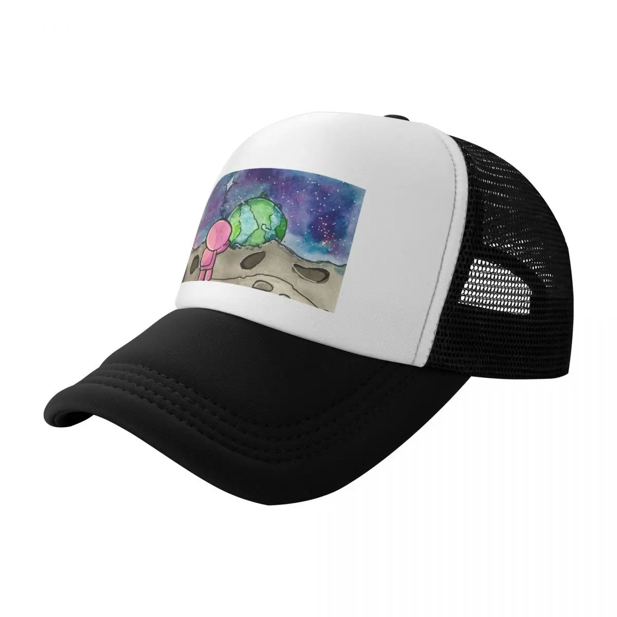 

looking towards Earth kawaii space sceneCap Baseball Cap foam party Hat Snapback Cap Trucker Cap Men Hats Women's